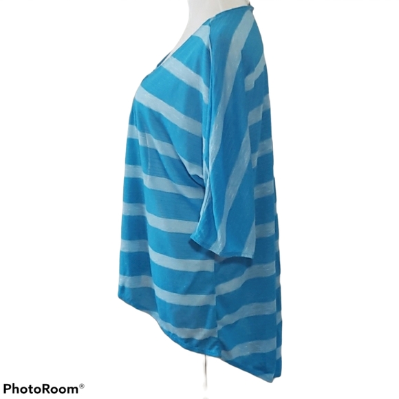 LuLaRoe Lindsay Kimono Blue Striped Size Small - Picture 2 of 8